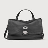 MEDIUM POSTINA® MESSENGER BAG IN TUMBLED LEATHER BLACK NERO | Zanellato