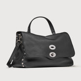 BORSA POSTINA® MEDIUM IN PELLE MARTELLATA BLACK NERO - Borse iconiche | Zanellato