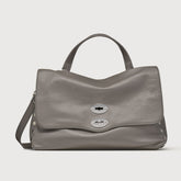 MEDIUM POSTINA® MESSENGER BAG IN TUMBLED LEATHER GREY MONTEBIANCO | Zanellato