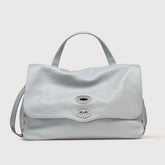 MEDIUM POSTINA® MESSENGER BAG IN TUMBLED LEATHER GREY CLOUD - Hammered Leather Bags | Zanellato