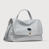 MEDIUM POSTINA® MESSENGER BAG IN TUMBLED LEATHER GREY CLOUD - Hammered Leather Bags | Zanellato