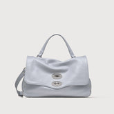 SMALL POSTINA® MESSENGER BAG IN TUMBLED LEATHER GREY CLOUD | Zanellato