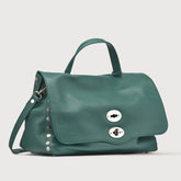 MEDIUM POSTINA® MESSENGER BAG IN TUMBLED LEATHER GREEN ACCA - Hammered Leather Bags | Zanellato