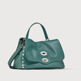 SMALL POSTINA® MESSENGER BAG IN TUMBLED LEATHER GREEN ACCA - Fall Winter Bags | Zanellato