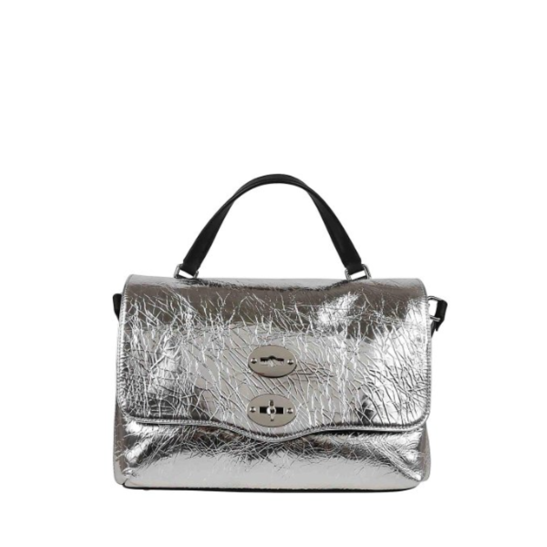 Zanellato BORSA POSTINA® SMALL IN PELLE LAMINATA GREY ARGENTO | Zanellato