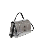 BORSA POSTINA® SMALL IN PELLE LAMINATA GREY ARGENTO - Black Friday Zanellato | Zanellato