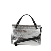 BORSA POSTINA® SMALL IN PELLE LAMINATA GREY ARGENTO - grey argento | Zanellato