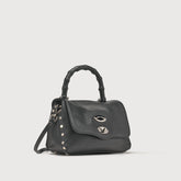 BABY POSTINA® MESSENGER BAG IN TUMBLED LEATHER BLACK NERO - Hammered Leather Bags | Zanellato