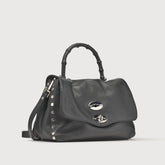 SMALL POSTINA® MESSENGER BAG IN TUMBLED LEATHER BLACK NERO - Hammered Leather Bags | Zanellato