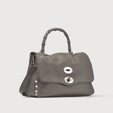 SMALL POSTINA® MESSENGER BAG IN TUMBLED LEATHER GREY MONTEBIANCO - Hammered Leather Bags | Zanellato