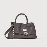 SMALL POSTINA® MESSENGER BAG IN TUMBLED LEATHER BROWN MOCACCINO - Handbags | Zanellato