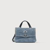 BORSA POSTINA® BABY IN PELLE DENIM BLUE RAW - Borse a Spalla | Zanellato