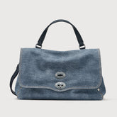 BORSA POSTINA® MEDIUM IN PELLE DENIM BLUE RAW - Borse a Spalla | Zanellato