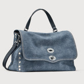 BORSA POSTINA® MEDIUM IN PELLE DENIM BLUE RAW - Borse a Spalla | Zanellato