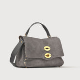 BORSA POSTINA® SMALL IN PELLE MARTELLATA GREY FIAMMINGO - Borse in Pelle Nabuk | Zanellato