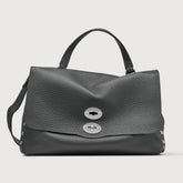 MEDIUM POSTINA® MESSENGER BAG IN TUMBLED LEATHER BLACK NERO - Fall Winter Bags | Zanellato