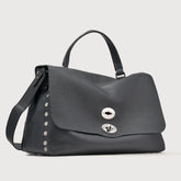 MEDIUM POSTINA® MESSENGER BAG IN TUMBLED LEATHER BLACK NERO - Fall Winter Bags | Zanellato