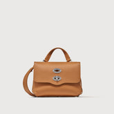 BORSA POSTINA® BABY IN PELLE MARTELLATA BROWN AMARETTO - brown amaretto | Zanellato