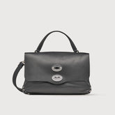 SMALL POSTINA® MESSENGER BAG IN PLAIN LEATHER BLACK NERO - Shoulder Bags | Zanellato