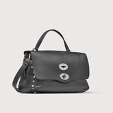 SMALL POSTINA® MESSENGER BAG IN PLAIN LEATHER BLACK NERO - Smooth Leather Bags | Zanellato