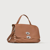 SMALL POSTINA® MESSENGER BAG IN PLAIN LEATHER BEIGE GENCO - Beige genco | Zanellato