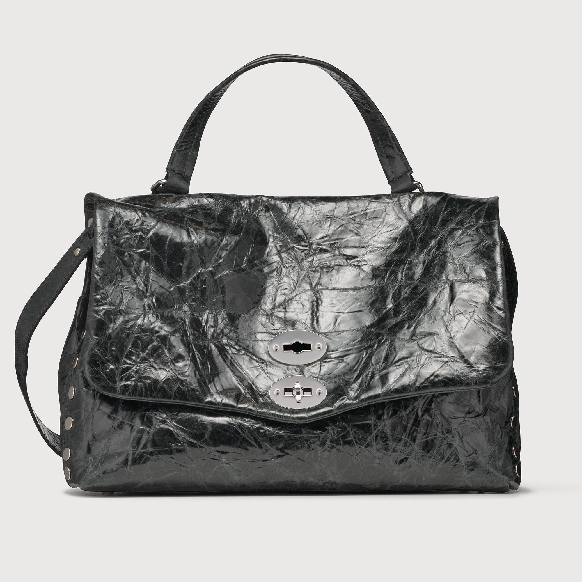 Zanellato BORSA POSTINA® MEDIUM IN PELLE SPAZZOLATA BLACK NERO | Zanellato