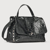 BORSA POSTINA® MEDIUM IN PELLE SPAZZOLATA BLACK NERO - Borse in Pelle Spazzolata | Zanellato