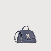 BORSA POSTINA® SUPER BABY IN PELLE LAMINATA BLUE NAVY SAVOIA - Borse a Tracolla | Zanellato