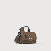 BABY POSTINA® MESSENGER BAG IN NUBUCK LEATHER BROWN FONDENTE - Nubuck Leather Bags | Zanellato