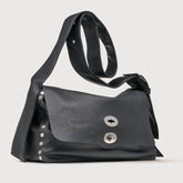 MEDIUM POSTINA® MESSENGER BAG IN TUMBLED LEATHER BLACK NERO - Cross Body Bags | Zanellato