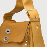 SMALL POSTINA® MESSENGER BAG IN TUMBLED LEATHER YELLOW GIALLONE | Zanellato