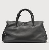 DOTTA® EXTRA LARGE HAMMERED LEATHER BAG BLACK BLACK | Zanellato